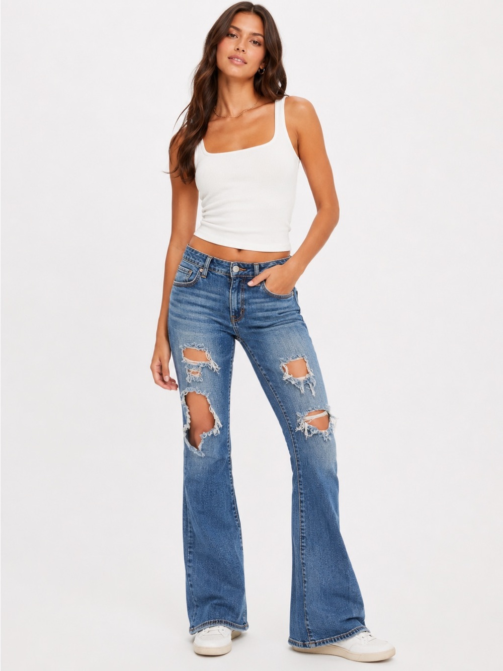 AE Distressed Mid-Rise Bootcut Jeans